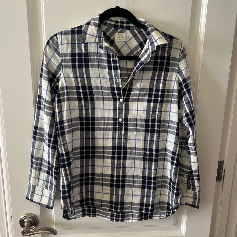 J. Crew Plaid Shirt in Navy and White Size XS